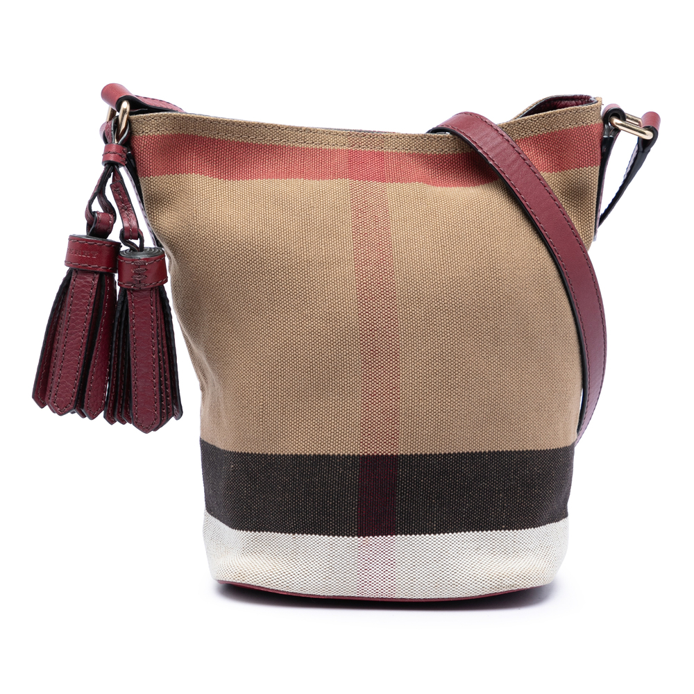Pre-Loved Burberry Mini Mega Check Canvas Ashby Tassel Bucket Bag